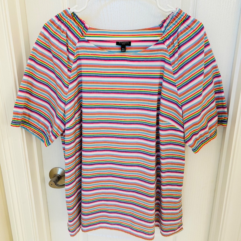 Talbots Multi-Colored Square Neck Top, Size Petite XL